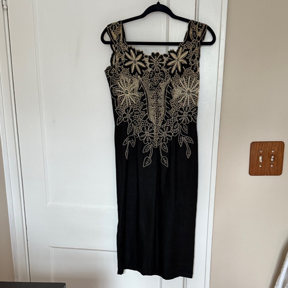 Elegant Black and Gold Floral Dress